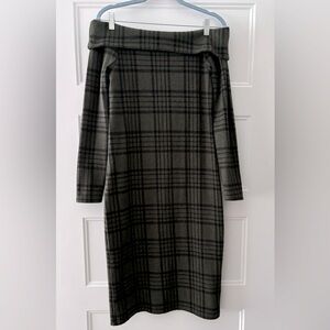 Banana Republic Olive Plaid Off Shoulder Dress Size S